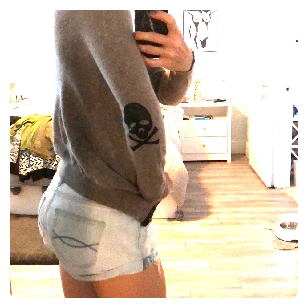 Cute Sweater Top Cardigan w Skull Patched Arms